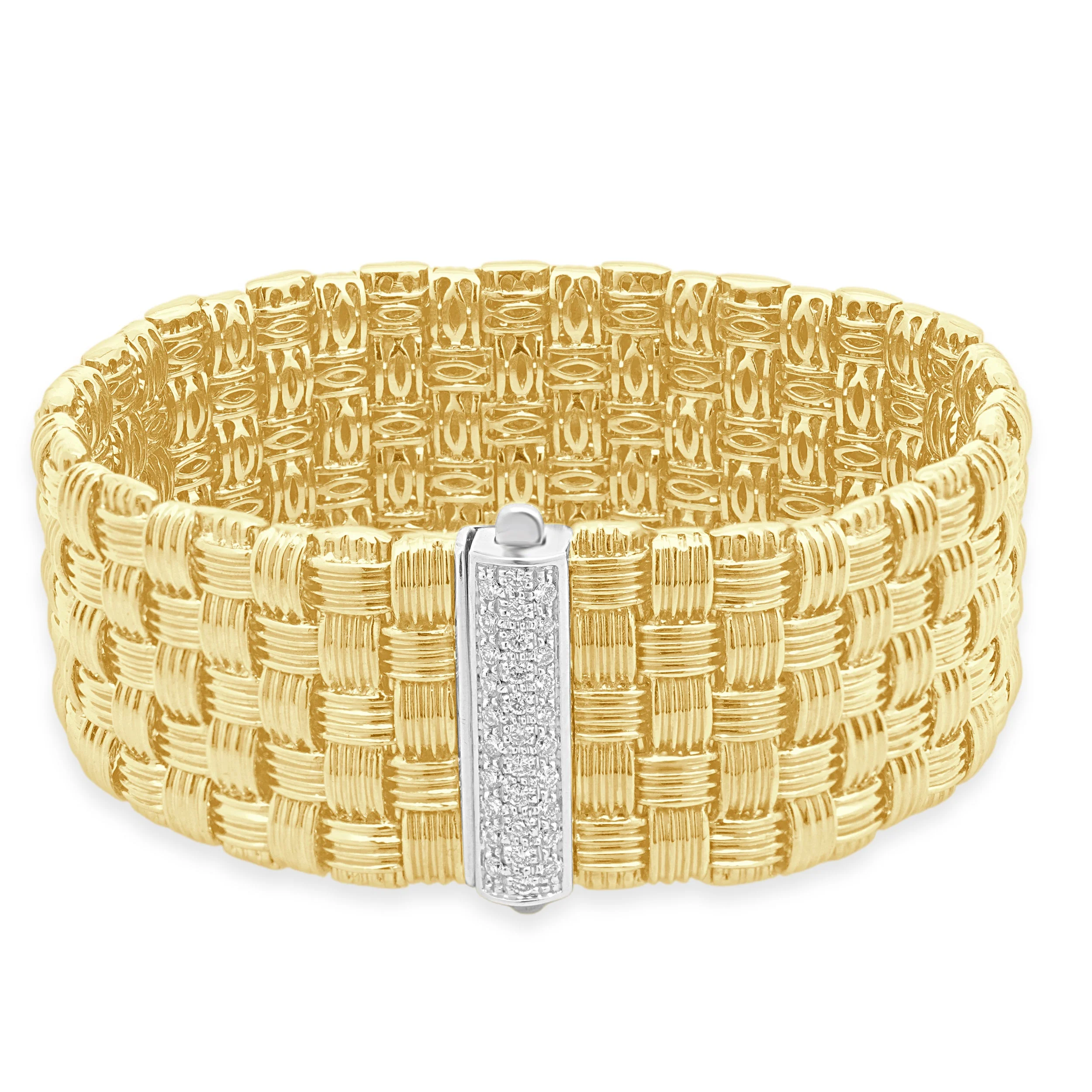 Roberto Coin 18 Karat Two-Tone Yellow and White Gold Appassionata Woven Bracelet with Pave Diamond Clasp 7.0" - Image 4