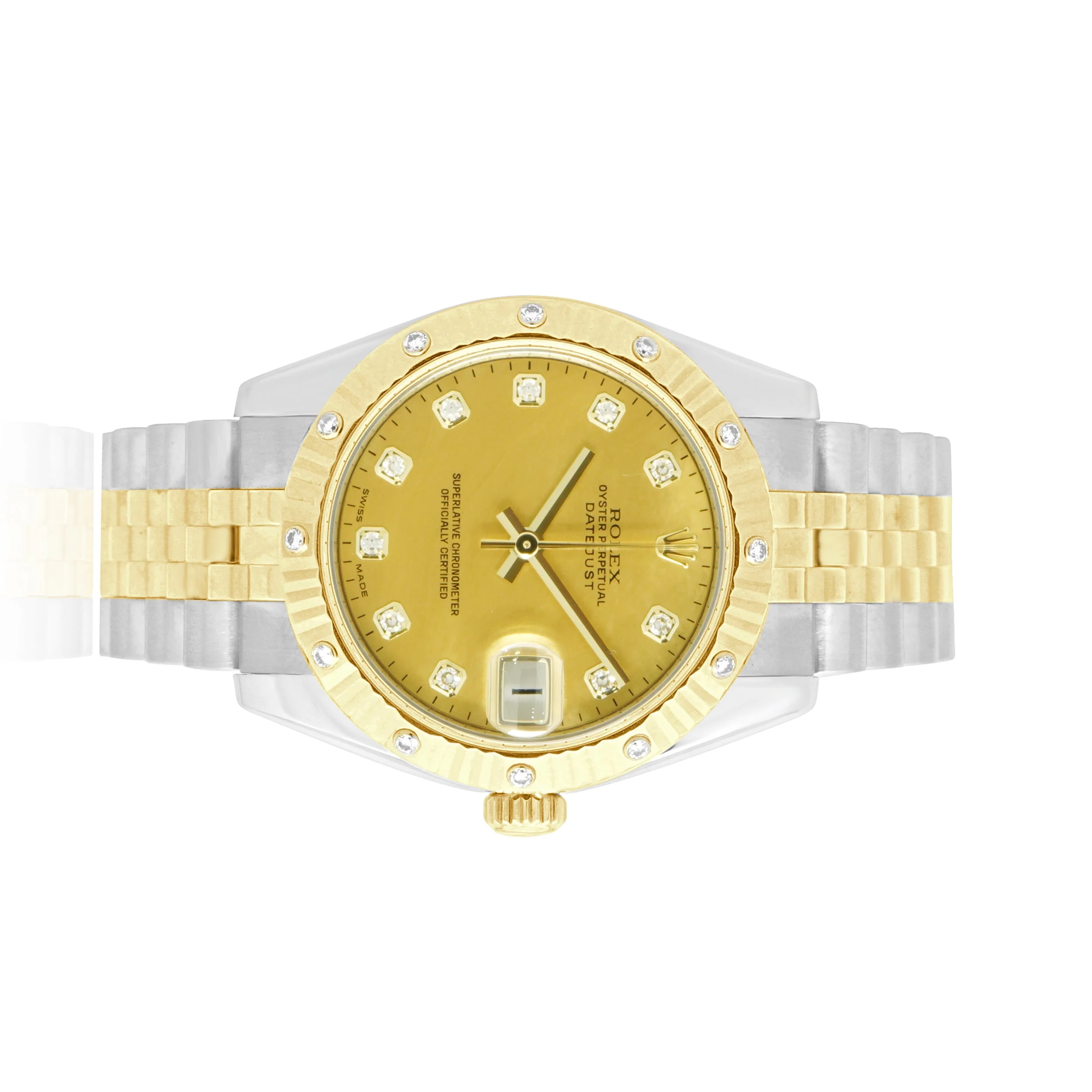 Rolex 18 Karat Yellow Gold & Stainless Steel Datejust 31mm - Champagne Mother-of-Pearl Diamond Dial and Fluted Diamond Bezel - Image 2