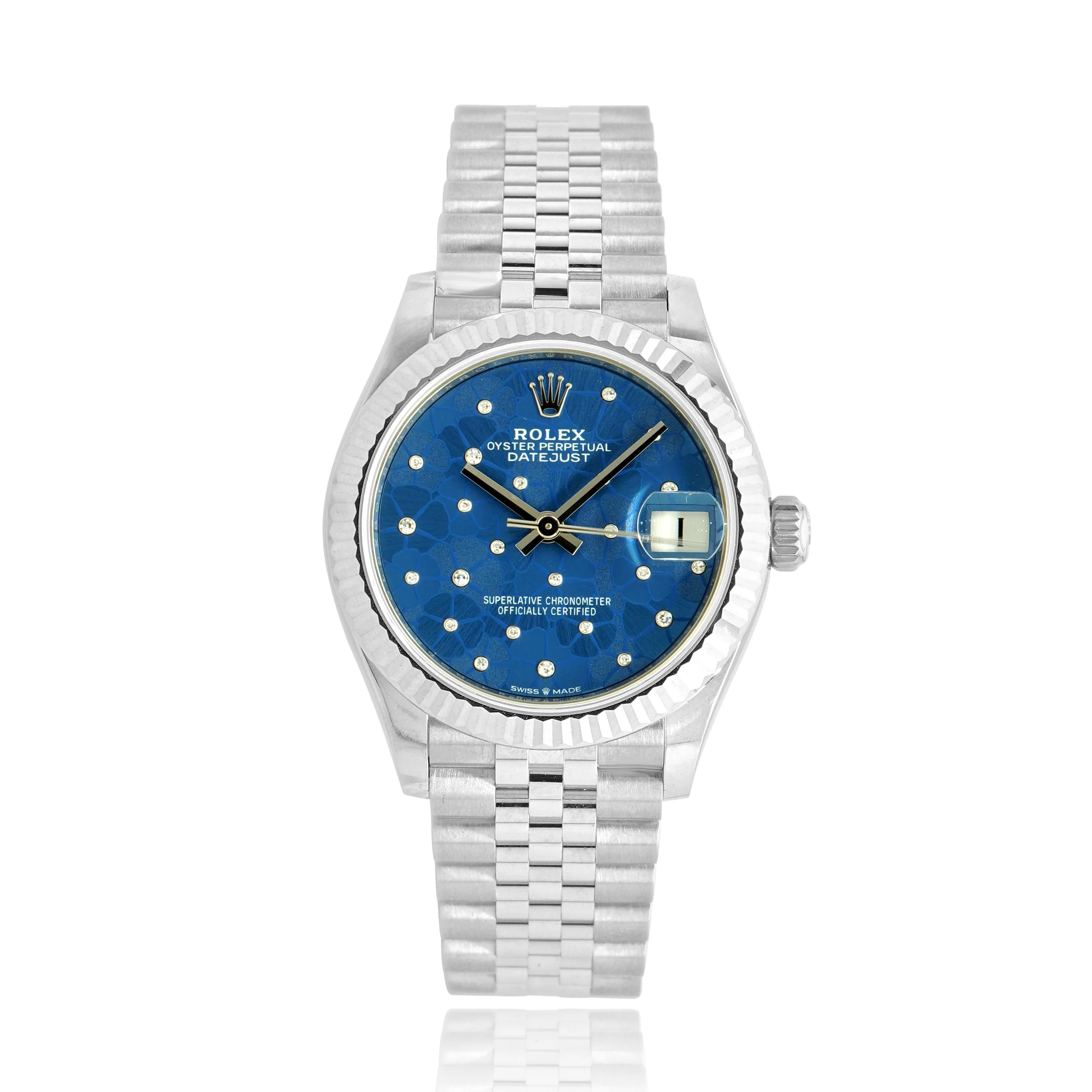 Rolex Stainless Steel Datejust 31mm Blue Floral Diamond Dial