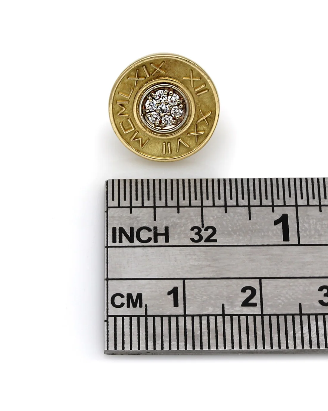 Roman Numeral Diamond Disk Stud Earrings - Image 3