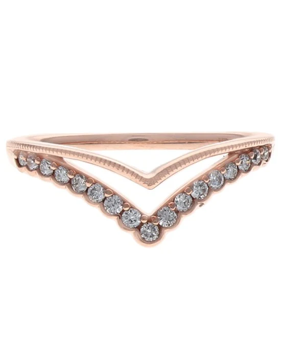 Rose Gold Milgrain Chevron Wedding Band - Image 2