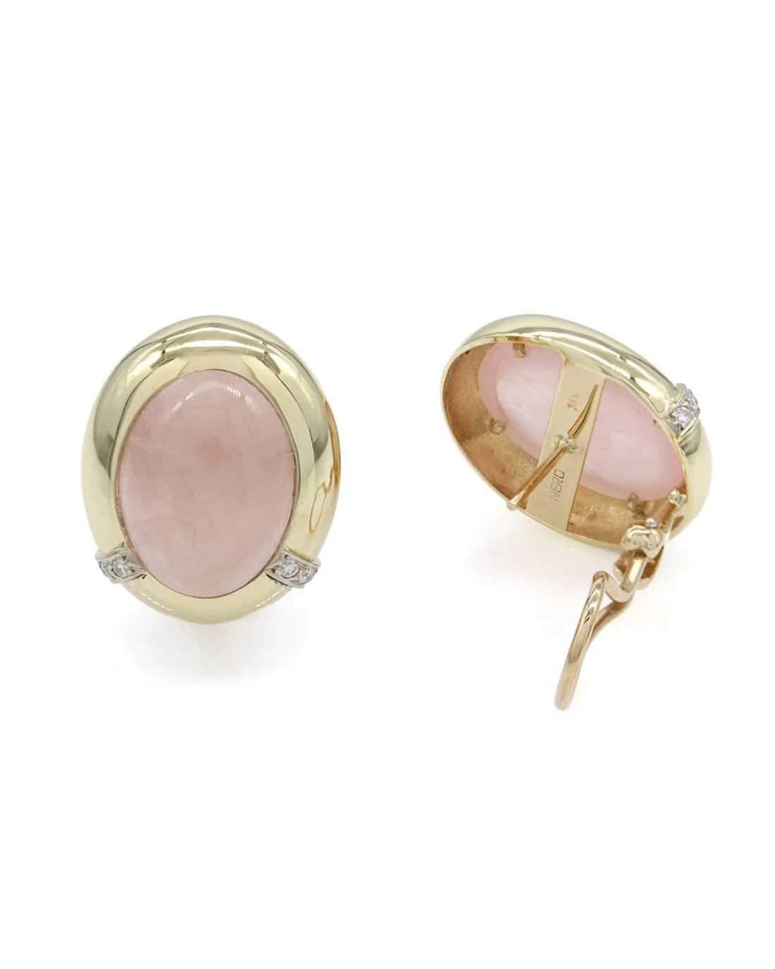 Rose Quartz and Diamond Earrings in Gold - Image 2