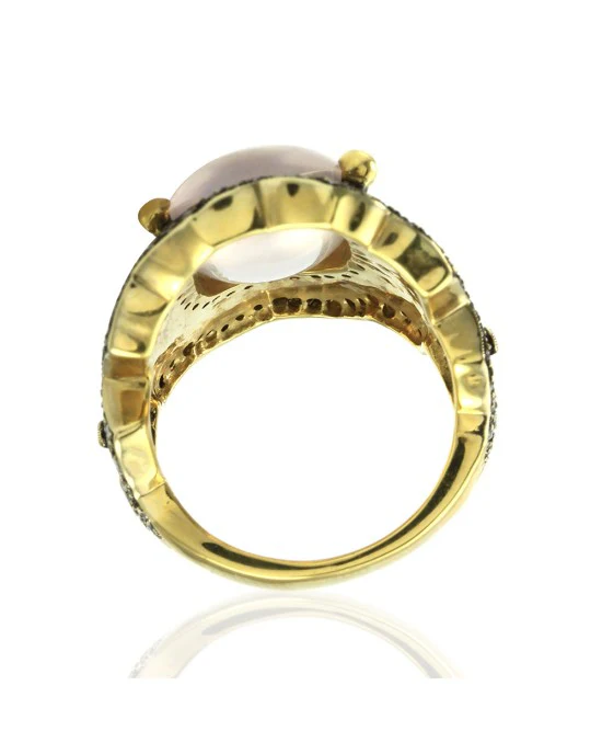 Rose Quartz and Pave Diamond Ring in Gold - Image 4