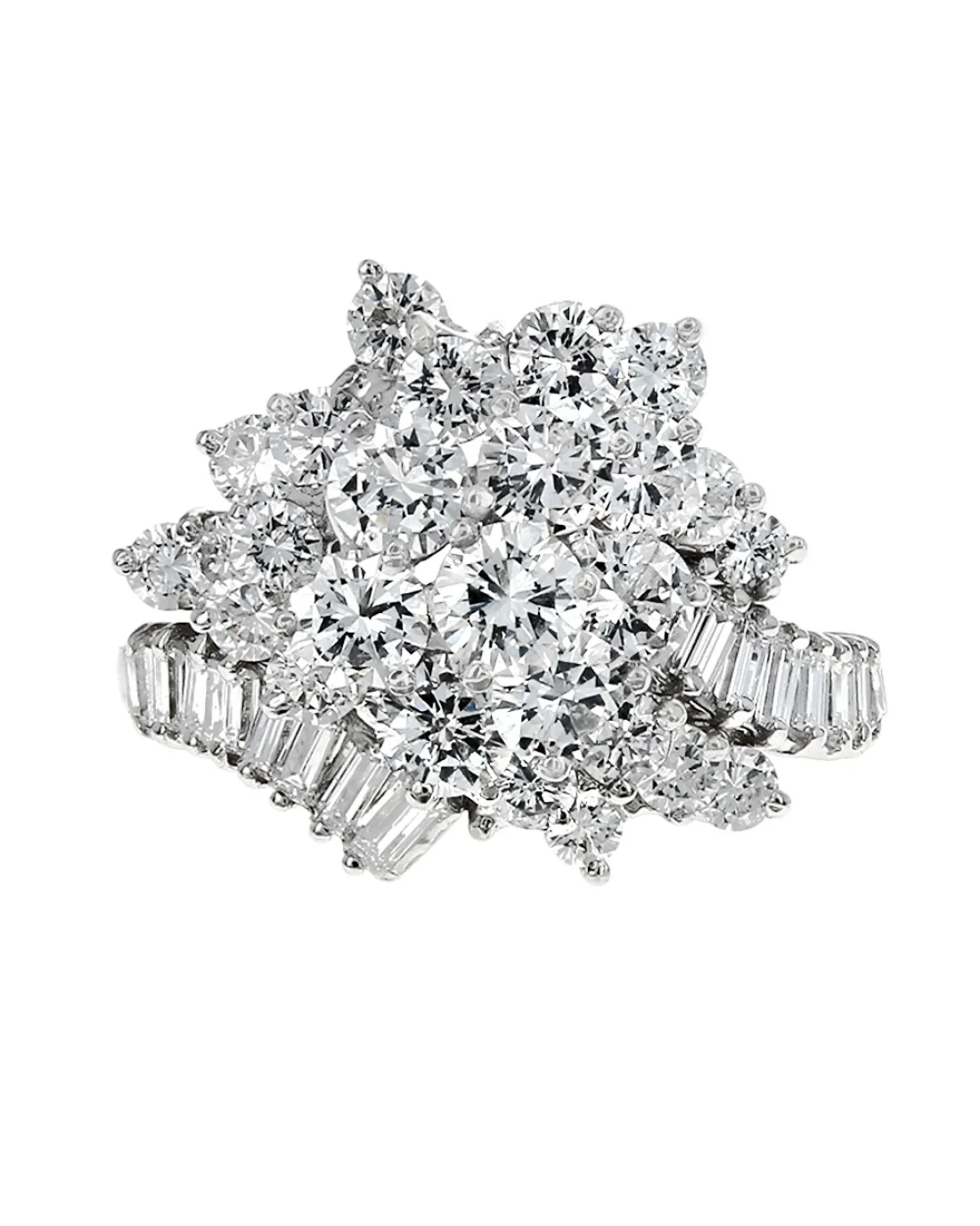 Round and Baguette Diamond Bypass Cocktail Ring - Image 2