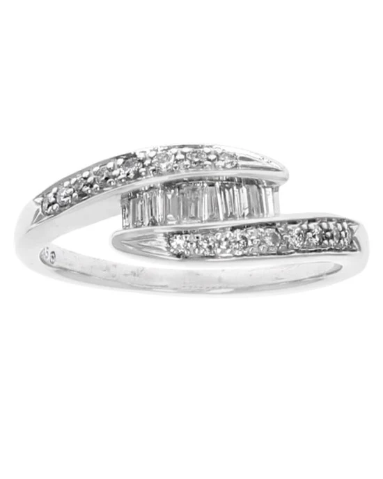Round and Baguette Diamond Bypass Ring in White Gold - Image 2