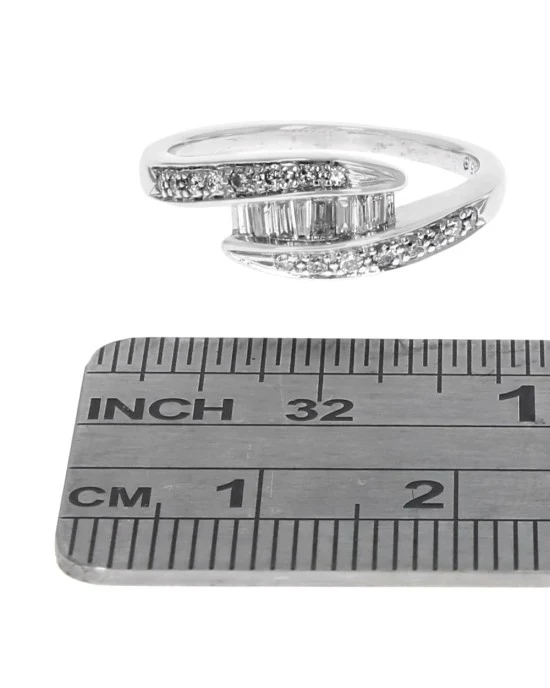 Round and Baguette Diamond Bypass Ring in White Gold - Image 3