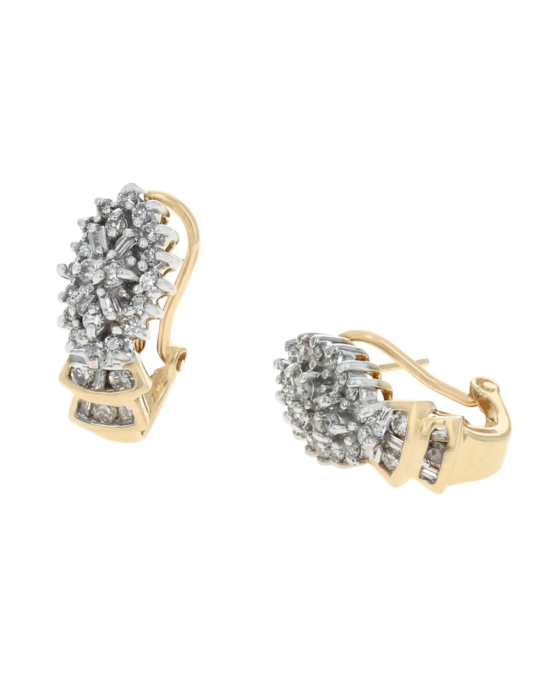 Round and Baguette Diamond Cluster Earrings - Image 2