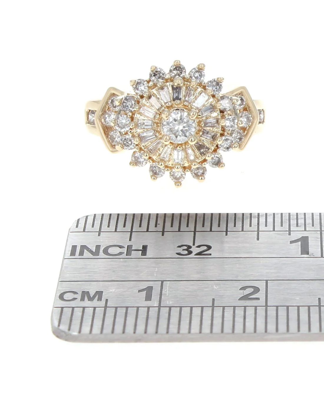 Round and Baguette Diamond Cluster Ring - Image 3