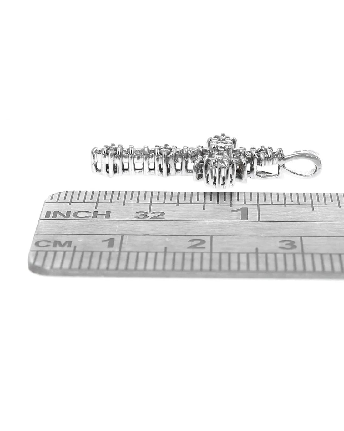 Round and Baguette Diamond Cross Pendant - Image 3