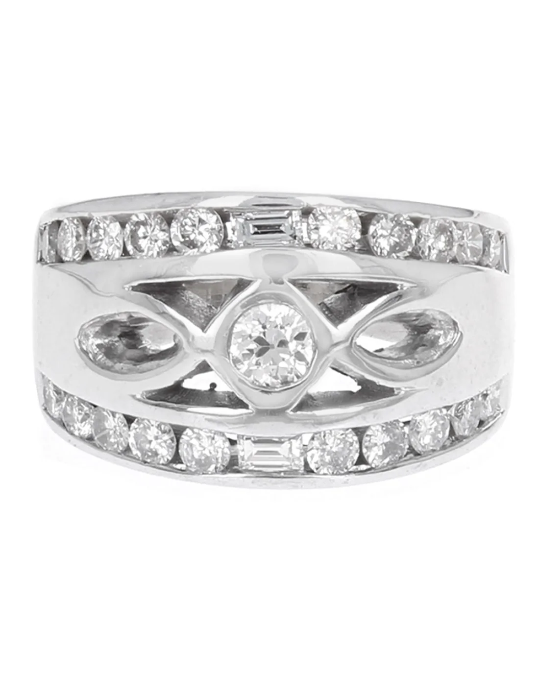 Round and Baguette Diamond Cut Out Ring - Image 2