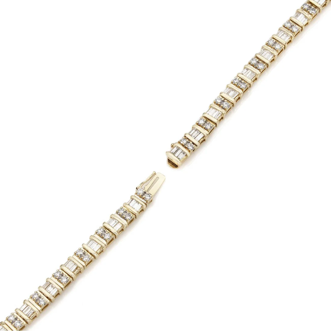 14K Yellow Gold Round and Baguette Diamond Inline Bracelet - Image 2