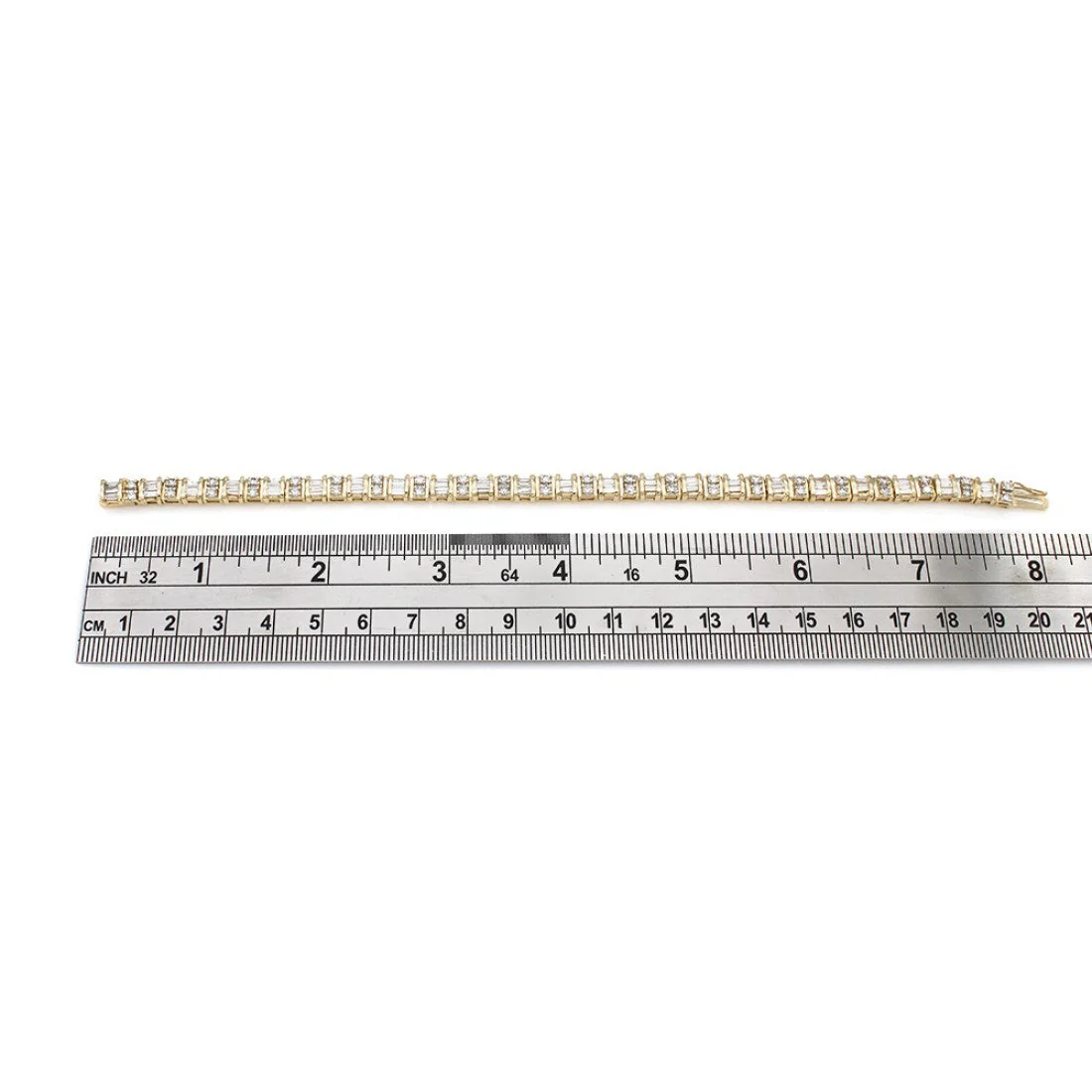 14K Yellow Gold Round and Baguette Diamond Inline Bracelet - Image 3