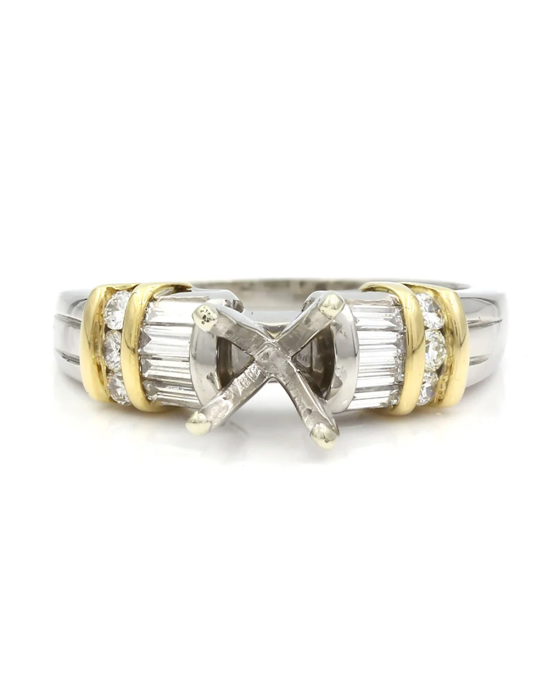 Round and Baguette Diamond Mounting in Platinum & Gold - Image 2