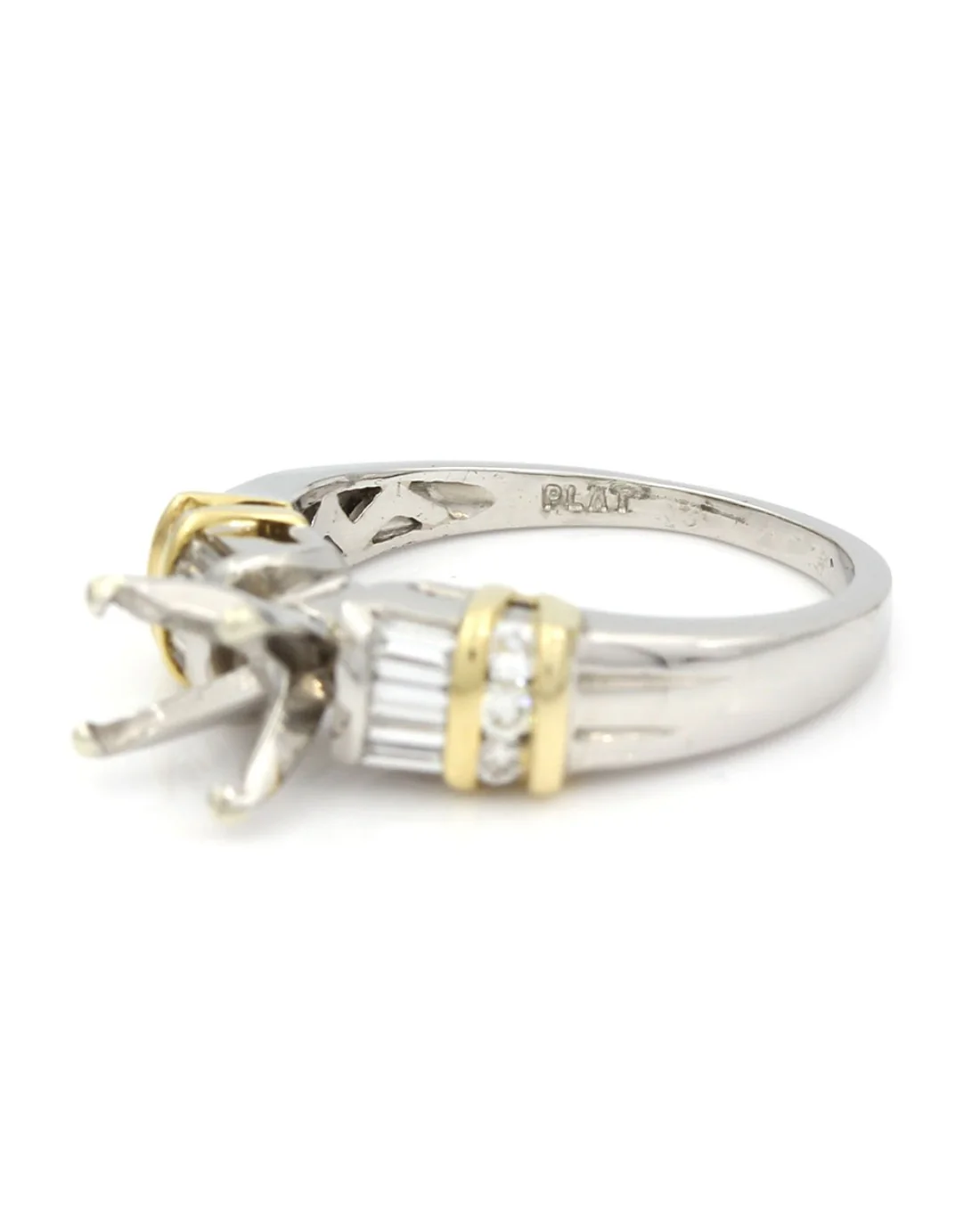 Round and Baguette Diamond Mounting in Platinum & Gold - Image 3