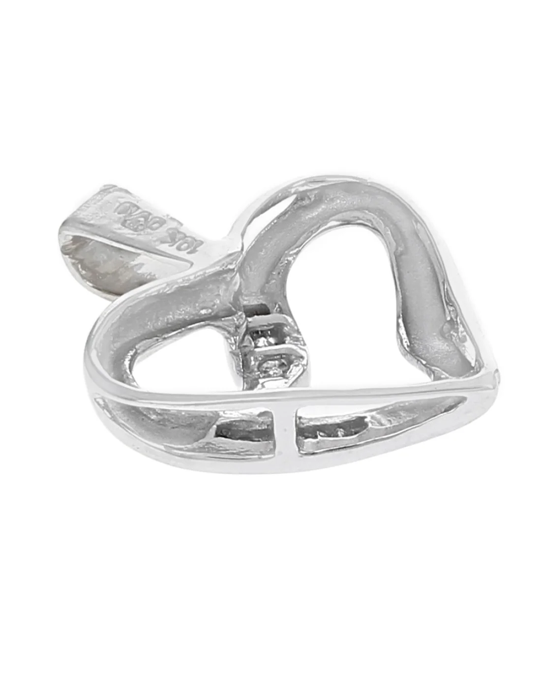 Round and Baguette Diamond Open Heart Pendant in White Gold - Image 2