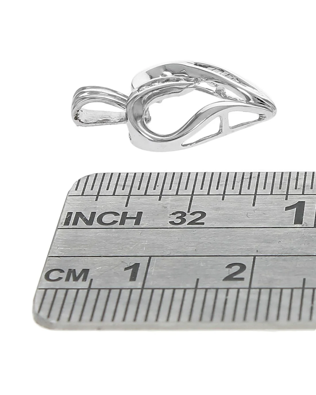 Round and Baguette Diamond Open Heart Pendant in White Gold - Image 3