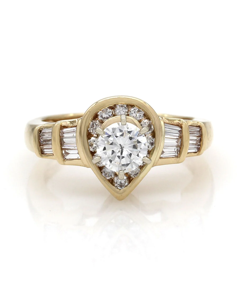 Round and Baguette Diamond Pear Shaped Ring in Gold - Image 2