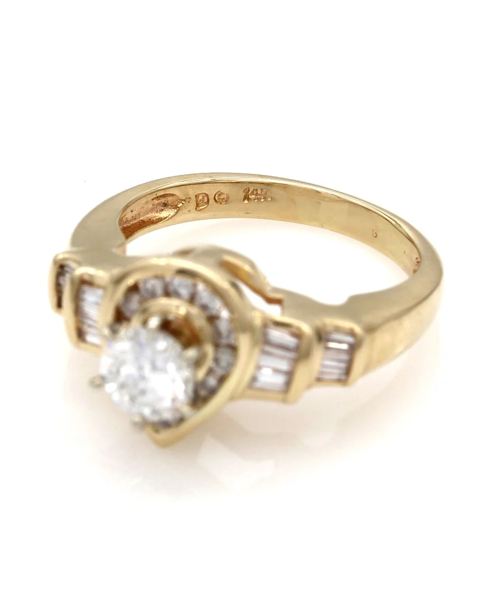 Round and Baguette Diamond Pear Shaped Ring in Gold - Image 3