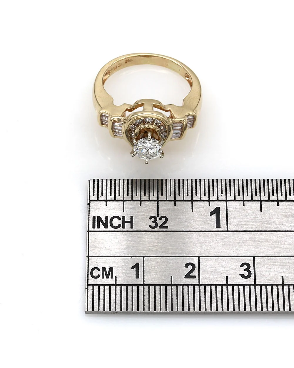 Round and Baguette Diamond Pear Shaped Ring in Gold - Image 4