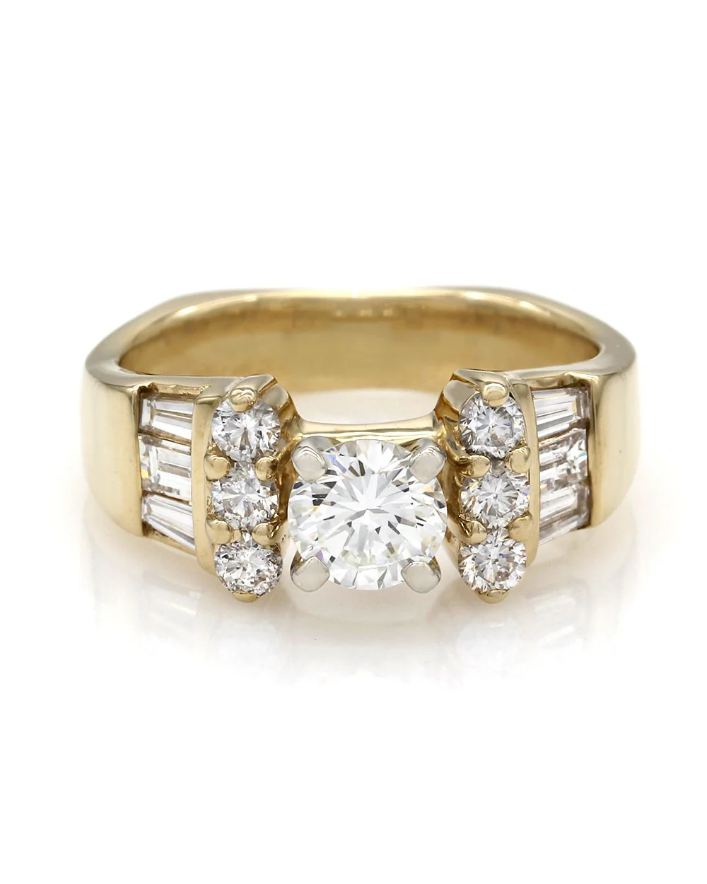 Round and Baguette Diamond Ring in Gold - Image 2