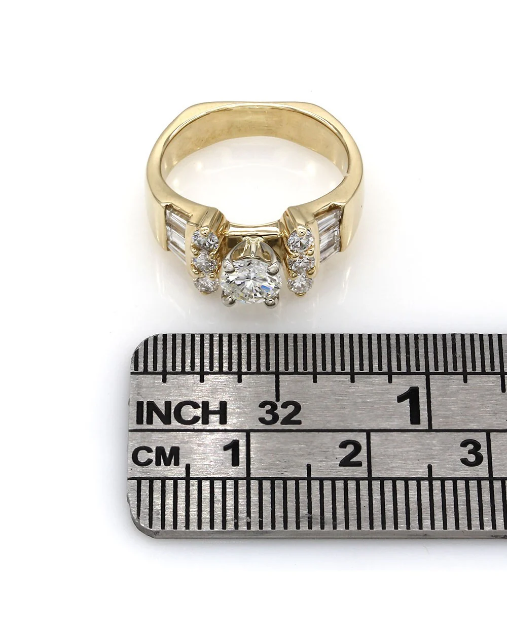 Round and Baguette Diamond Ring in Gold - Image 3
