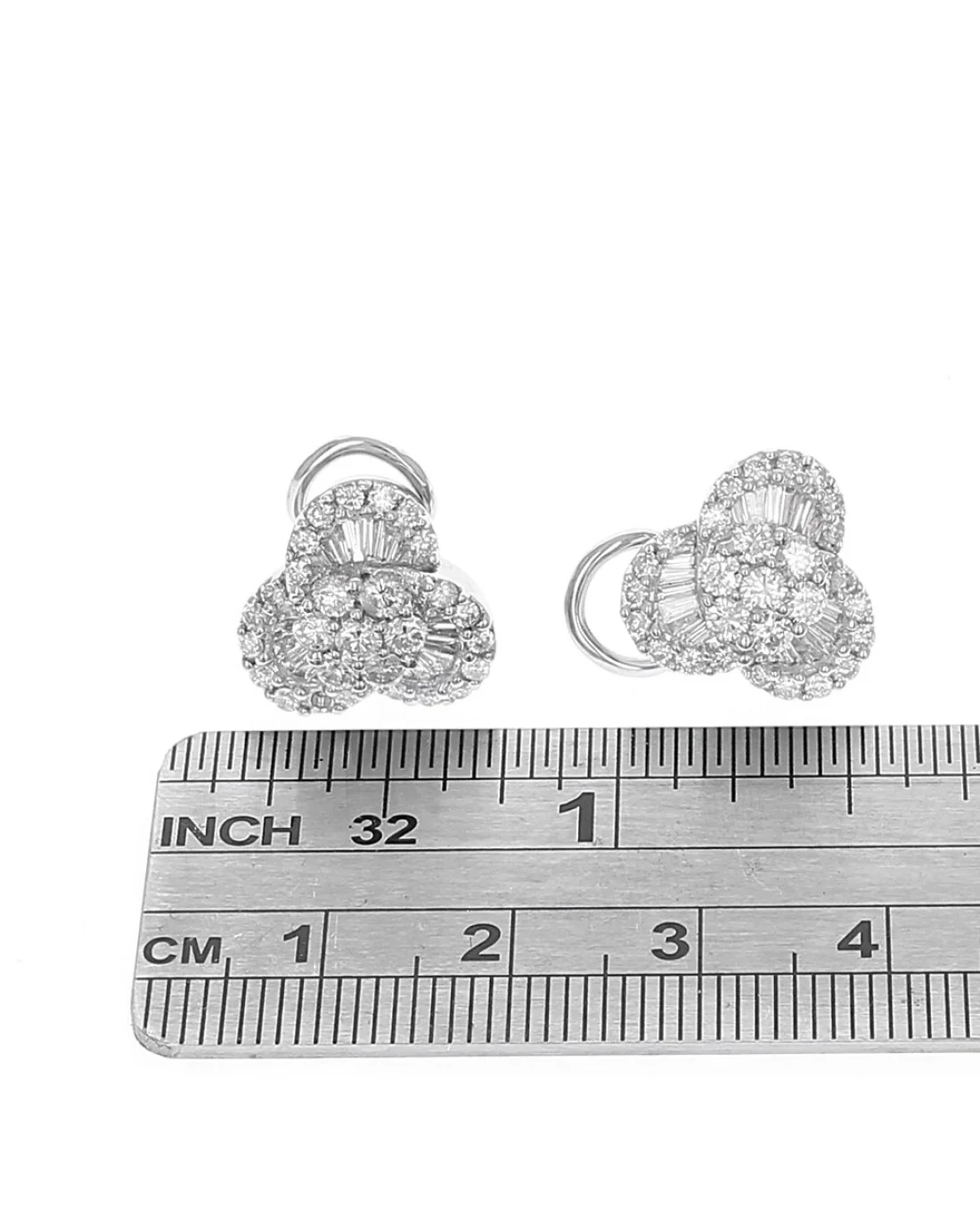 Round and Baguette Diamond Tri Circular Earrings - Image 3