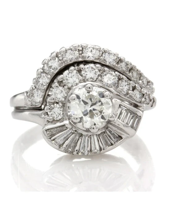 Round and Baguette Diamond Wedding Ring Set - Image 2