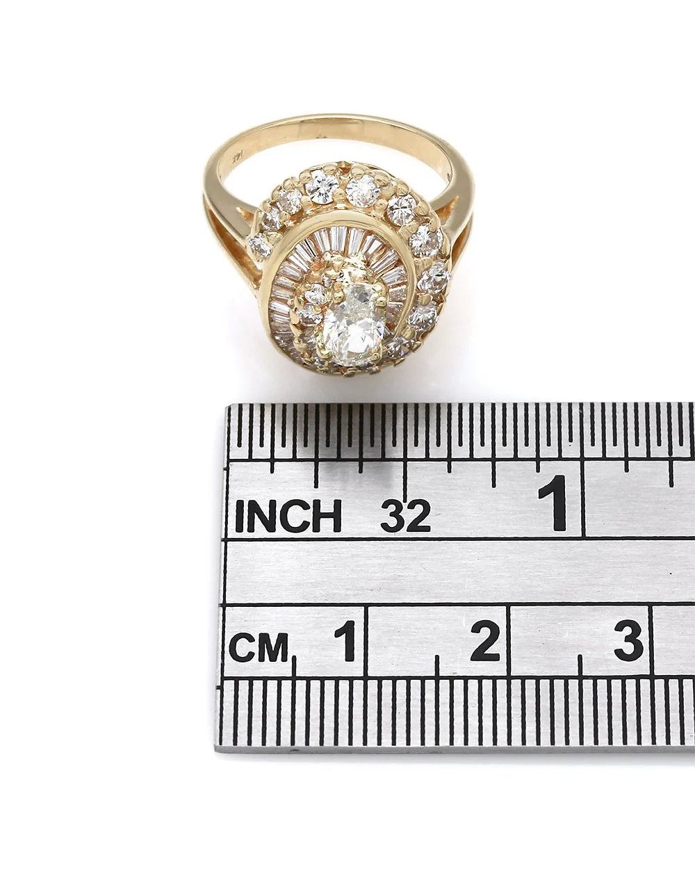 Round and Baguette Double Halo Diamond Engagement Ring with Oval Center in 14ky - Image 3