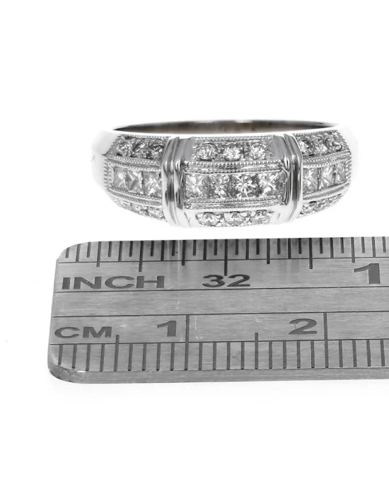 Round and Princess Diamond 3 Row Milgrain Accent Ring - Image 3