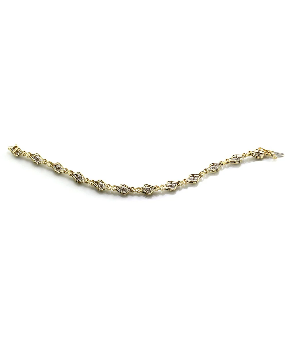 Round Brilliant & Baguette Cut Diamond Fancy Link Bracelet in 14K Yellow Gold - Image 4