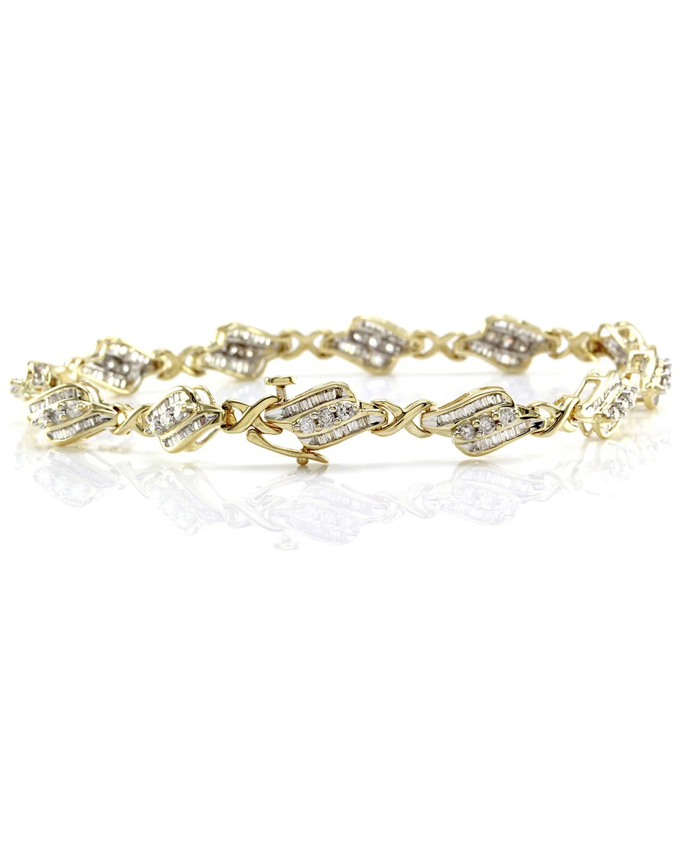 Round Brilliant & Baguette Cut Diamond Fancy Link Bracelet in 14K Yellow Gold - Image 5