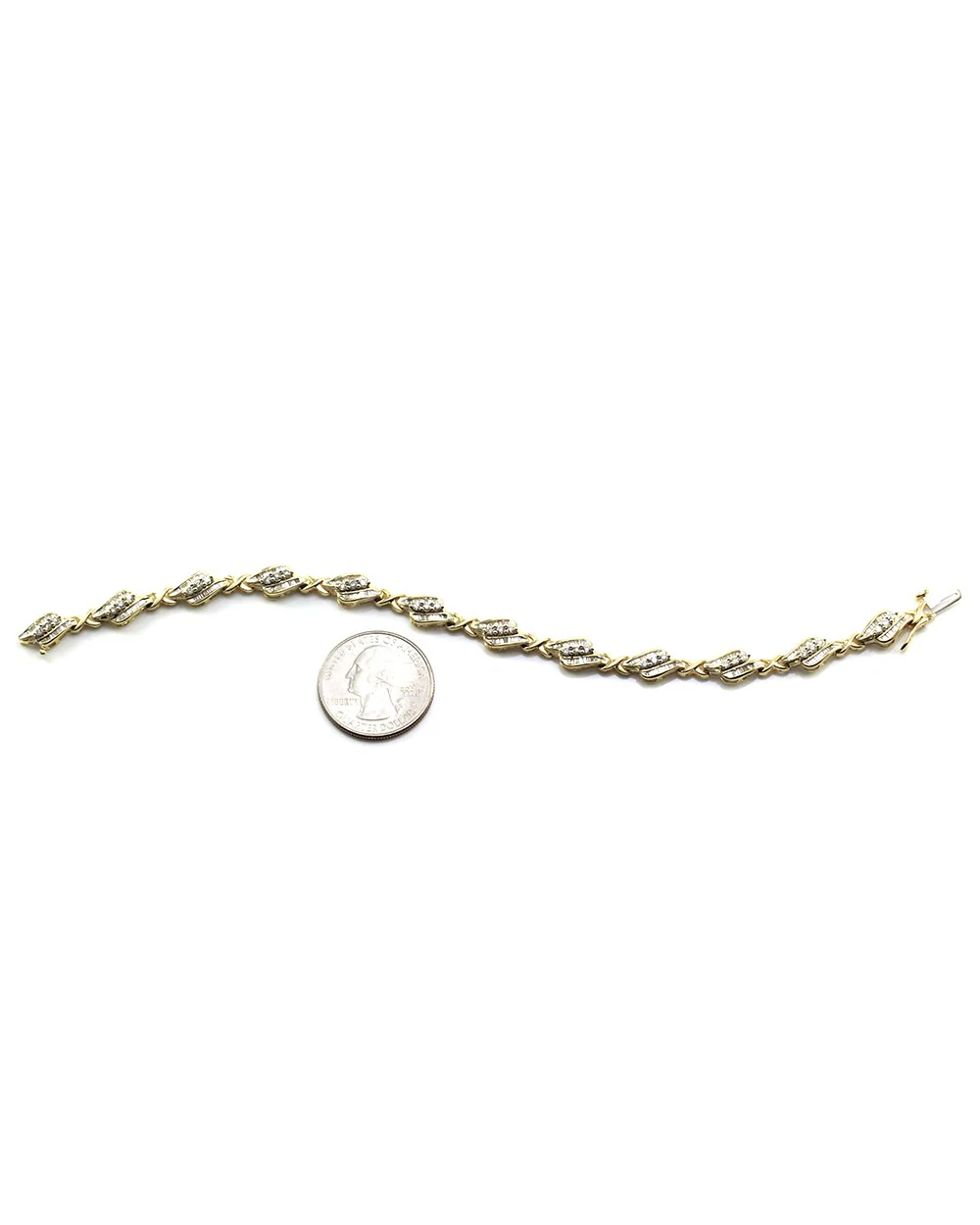 Round Brilliant & Baguette Cut Diamond Fancy Link Bracelet in 14K Yellow Gold - Image 6