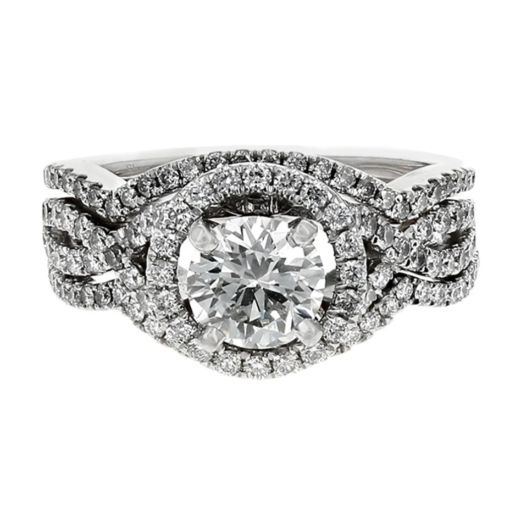 14K White Gold Round Brilliant Cut Diamond Halo Engagement Ring - Image 2