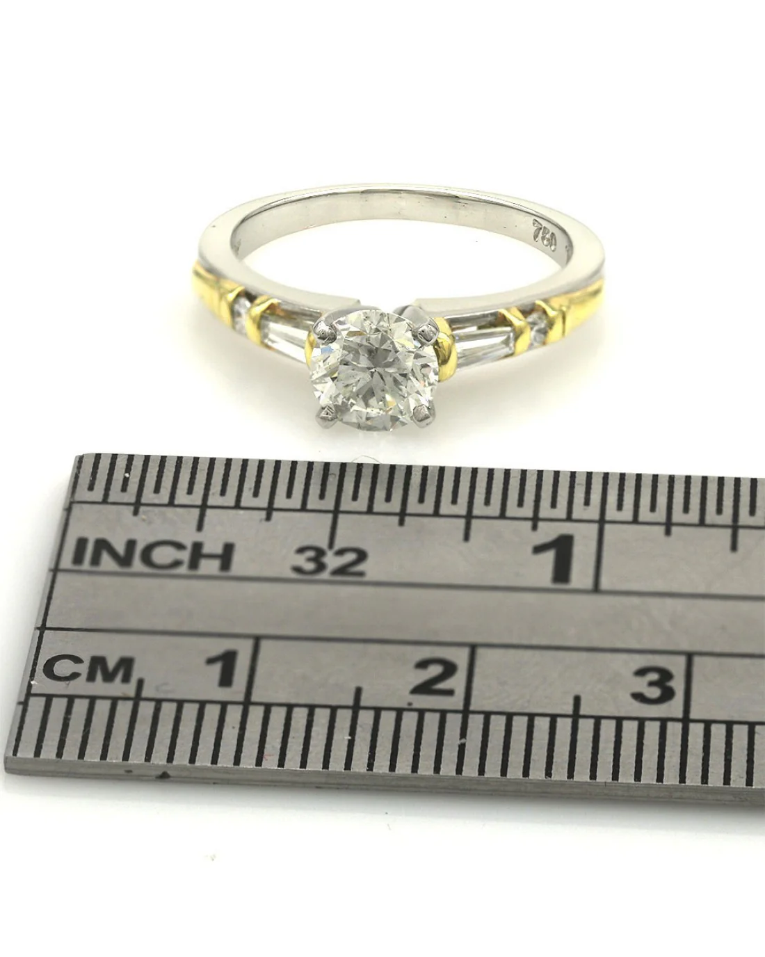 Round Brilliant Diamond Solitaire Baguette and Round Diamond Accent Ring - Image 3