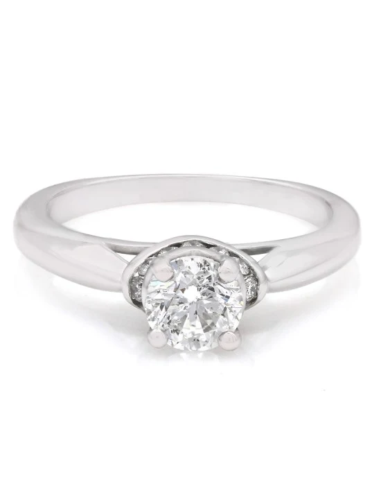Round Brilliant Solitaire Ring with Round Diamond Accents in 14k White Gold - Image 2