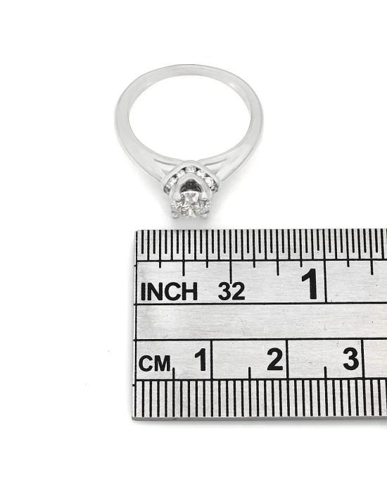 Round Brilliant Solitaire Ring with Round Diamond Accents in 14k White Gold - Image 3
