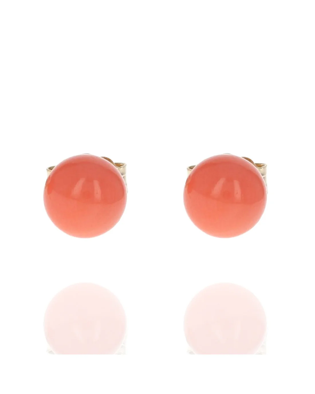 Round Coral Bead Stud Earrings in Yellow Gold