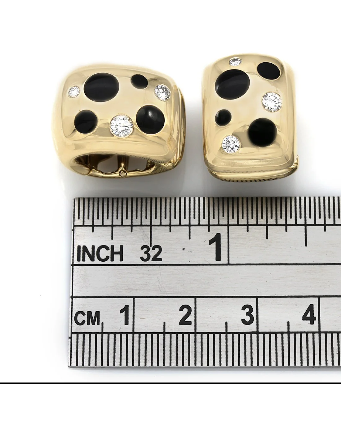 Round Diamond and Onyx Clip Back Earrings in High Polish 18k Yellow Gold - Image 3