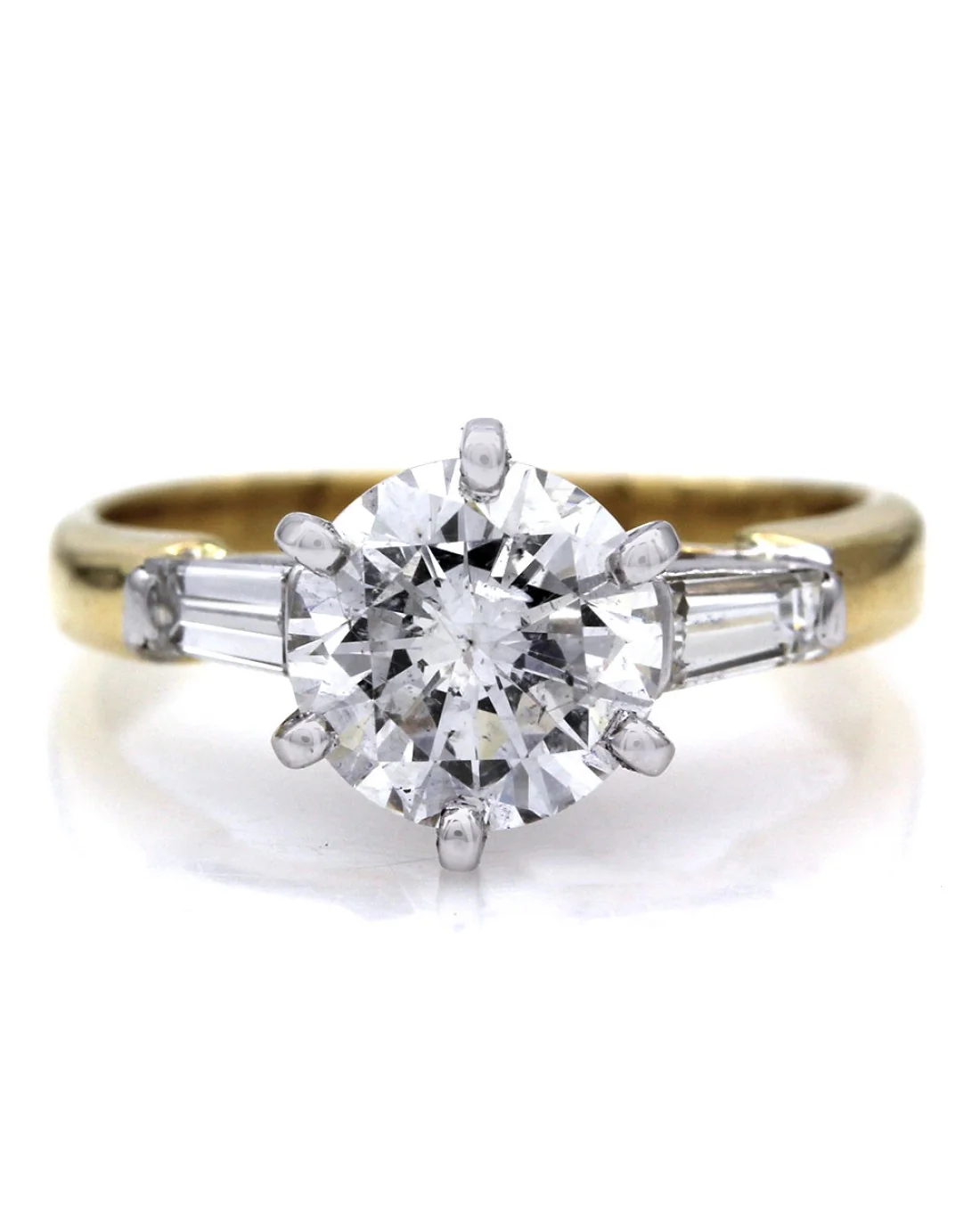 Round Diamond Solitaire Ring with Baguette Accents - Image 2