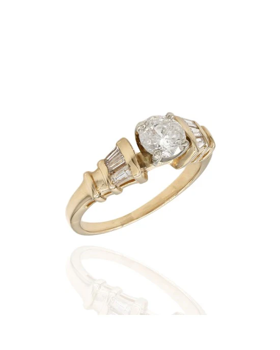 Round Diamond Solitaire Tapered Baguette Accent Engagement Ring