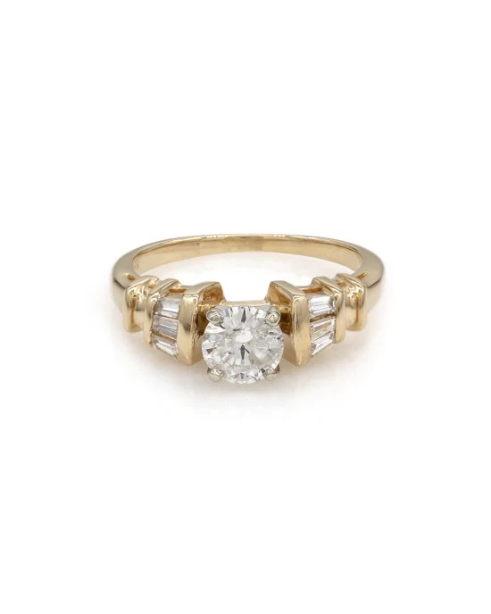 Round Diamond Solitaire Tapered Baguette Accent Engagement Ring - Image 2