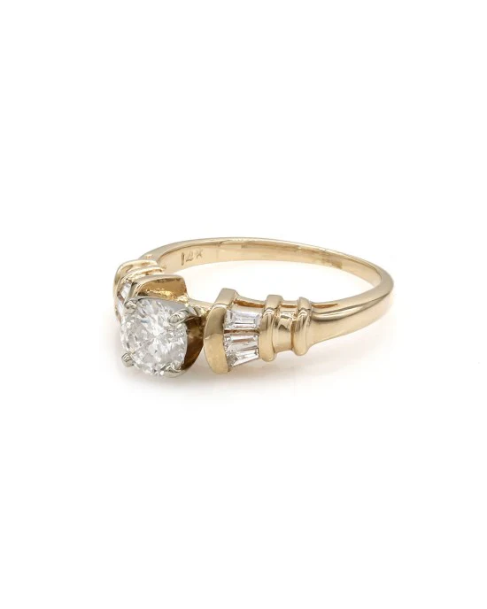 Round Diamond Solitaire Tapered Baguette Accent Engagement Ring - Image 3