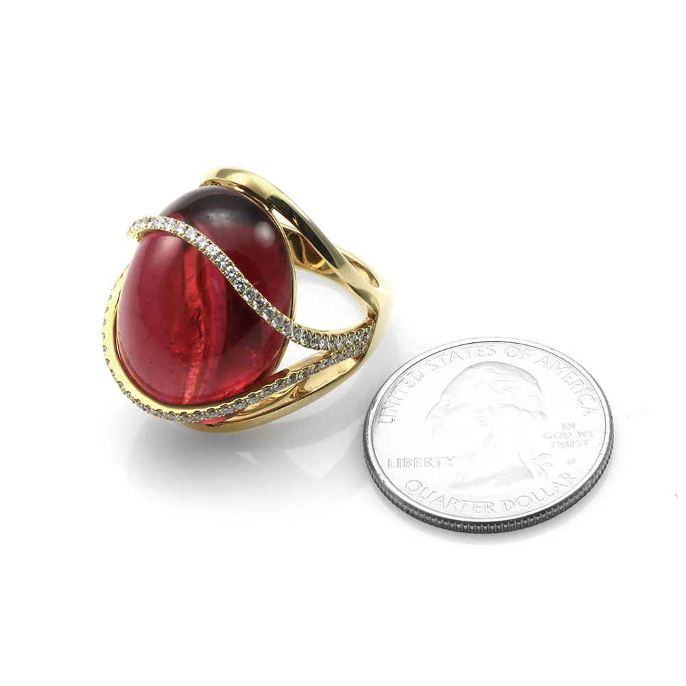 Rubellite Pink Tourmaline and Pave Diamond Ring in Gold - Image 6