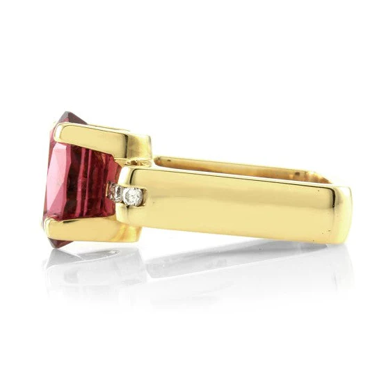 18K Yellow Gold Rubellite and Diamonds Ring - Image 4