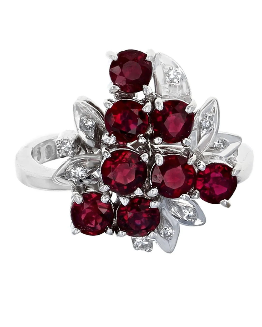 Ruby and Diamond Cluster Ring in White Gold - Image 2
