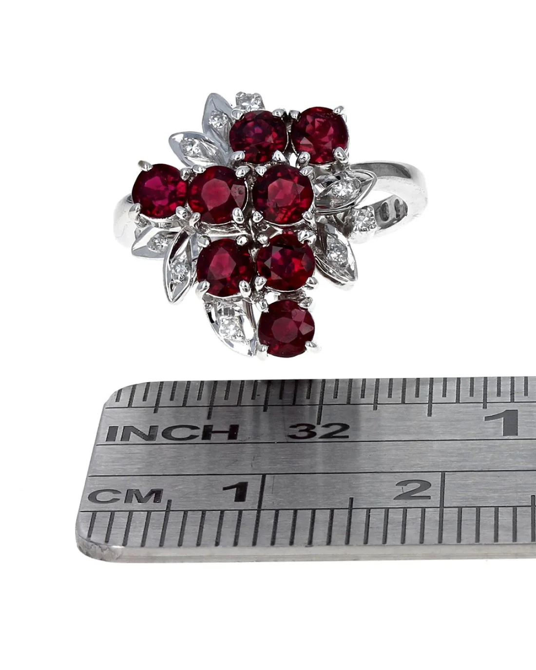 Ruby and Diamond Cluster Ring in White Gold - Image 3