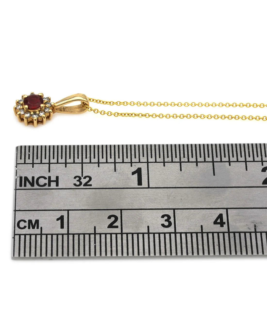 Ruby and Diamond Halo Drop on Cable Chain - Image 3