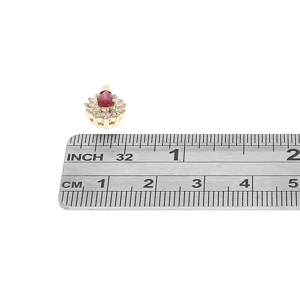 Ruby and Diamond Halo Drop Pendant in Yellow Gold - Image 3