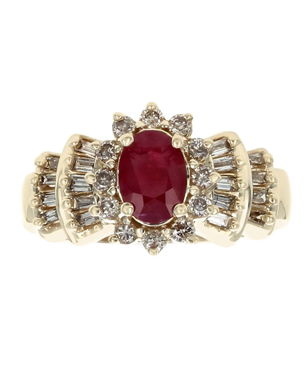 Ruby and Diamond Halo Ring in Yellow Gold - Image 2
