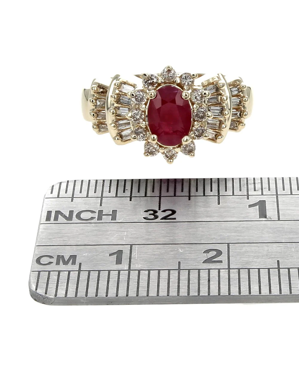 Ruby and Diamond Halo Ring in Yellow Gold - Image 3